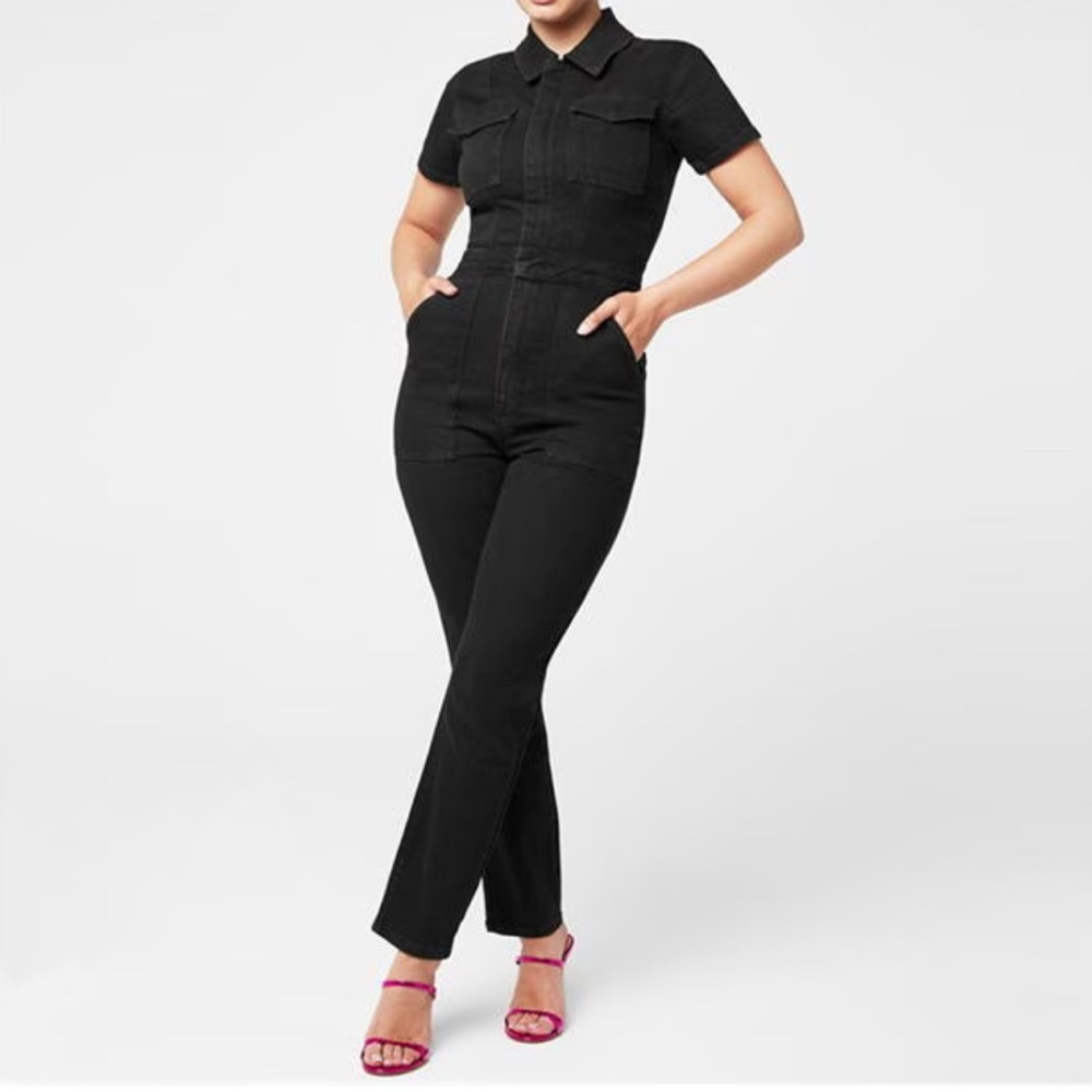 Good American Black Short Sleeve Jumpsuit